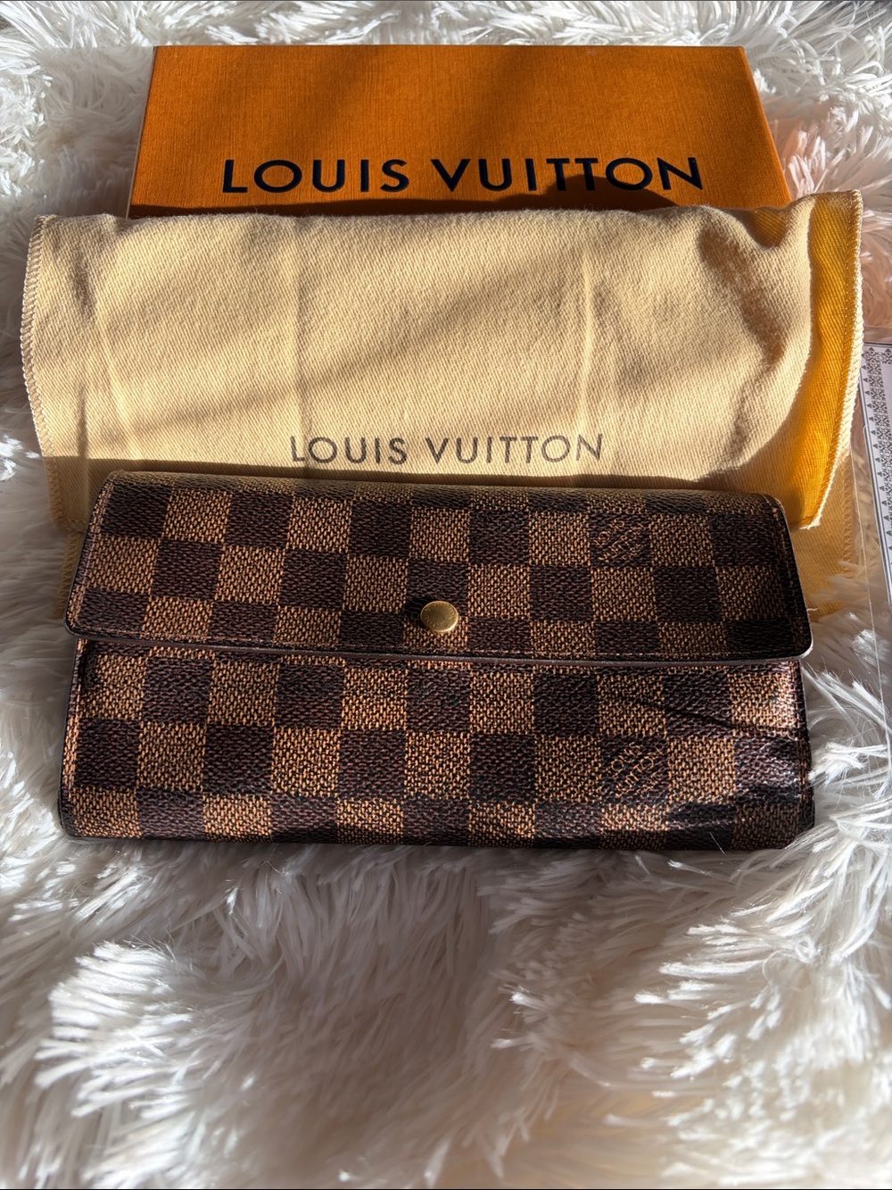 Louis Vuitton Brown Damier Ebene Sarah Wallet with Gold Snap